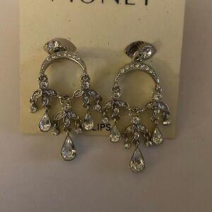 Monet Clip On Vintage Silver Chandelier Earrings